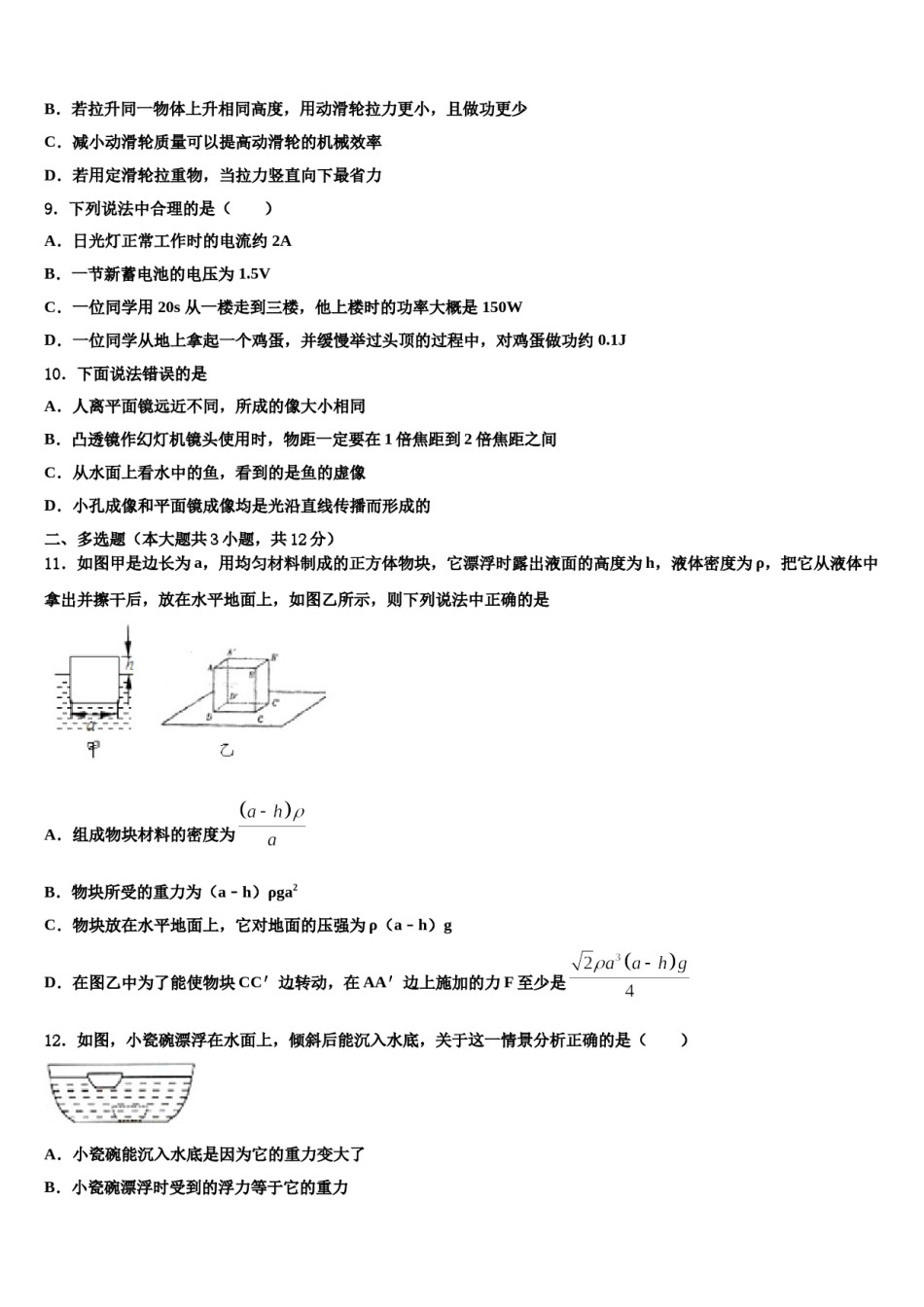 广西河池市巴马县2024届中考物理最后冲刺模拟试卷含解析.doc_第3页