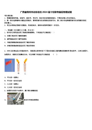 广西省梧州市达标名校2024届十校联考最后物理试题含解析.doc