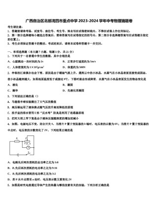 广西自治区北部湾四市重点中学2023-2024学年中考物理猜题卷含解析.doc
