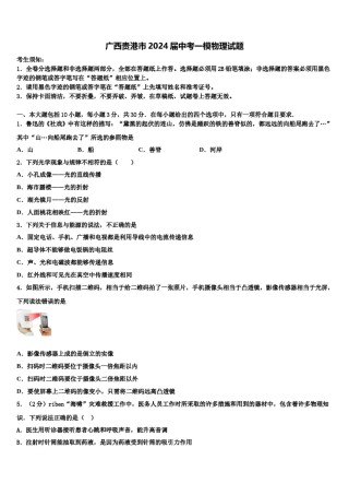 广西贵港市2024届中考一模物理试题含解析.doc