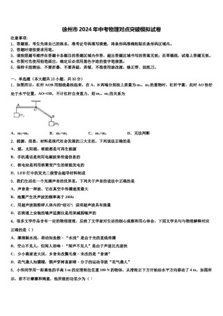 徐州市2024年中考物理对点突破模拟试卷含解析.doc