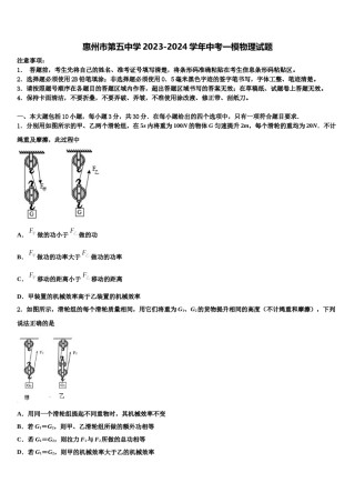 惠州市第五中学2023-2024学年中考一模物理试题含解析.doc