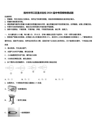 扬州市邗江区重点名校2024届中考四模物理试题含解析.doc