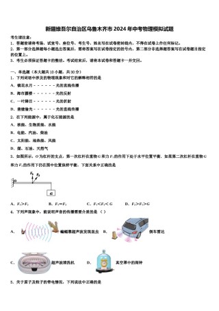 新疆维吾尔自治区乌鲁木齐市2024年中考物理模拟试题含解析.doc