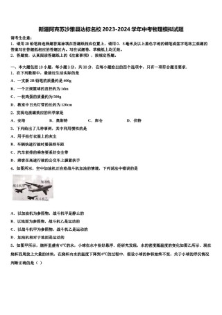 新疆阿克苏沙雅县达标名校2023-2024学年中考物理模拟试题含解析.doc