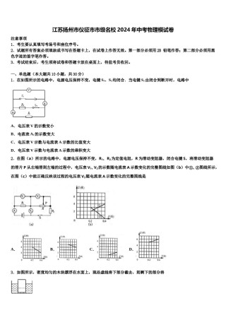 江苏扬州市仪征市市级名校2024年中考物理模试卷含解析.doc