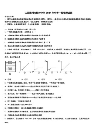江苏扬州市梅岭中学2024年中考一模物理试题含解析.doc