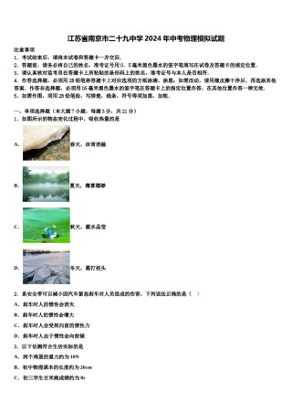 江苏省南京市二十九中学2024年中考物理模拟试题含解析.doc