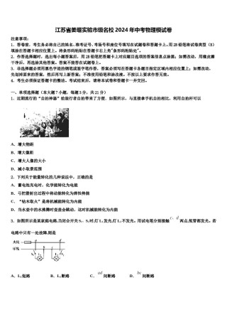 江苏省姜堰实验市级名校2024年中考物理模试卷含解析.doc