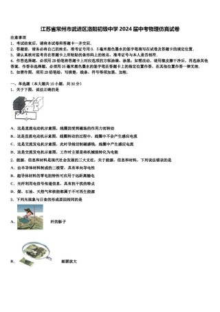 江苏省常州市武进区洛阳初级中学2024届中考物理仿真试卷含解析.doc