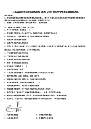 江苏省常州市武进区达标名校2023-2024学年中考物理全真模拟试题含解析.doc