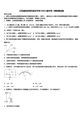 江苏省张家港市梁丰中学2024届中考一模物理试题含解析.doc