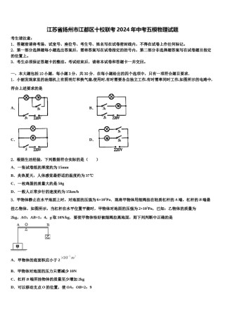 江苏省扬州市江都区十校联考2024年中考五模物理试题含解析.doc