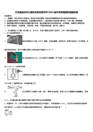 江苏省扬州市江都区实验初级中学2024届中考物理模拟精编试卷含解析.doc