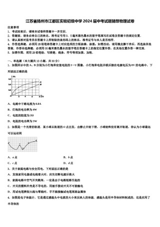 江苏省扬州市江都区实验初级中学2024届中考试题猜想物理试卷含解析.doc