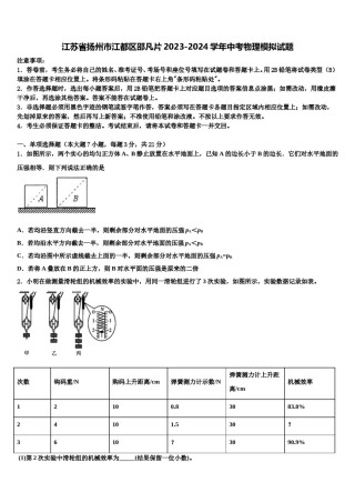 江苏省扬州市江都区邵凡片2023-2024学年中考物理模拟试题含解析.doc