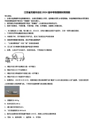 江苏省无锡市名校2024届中考物理模拟预测题含解析.doc
