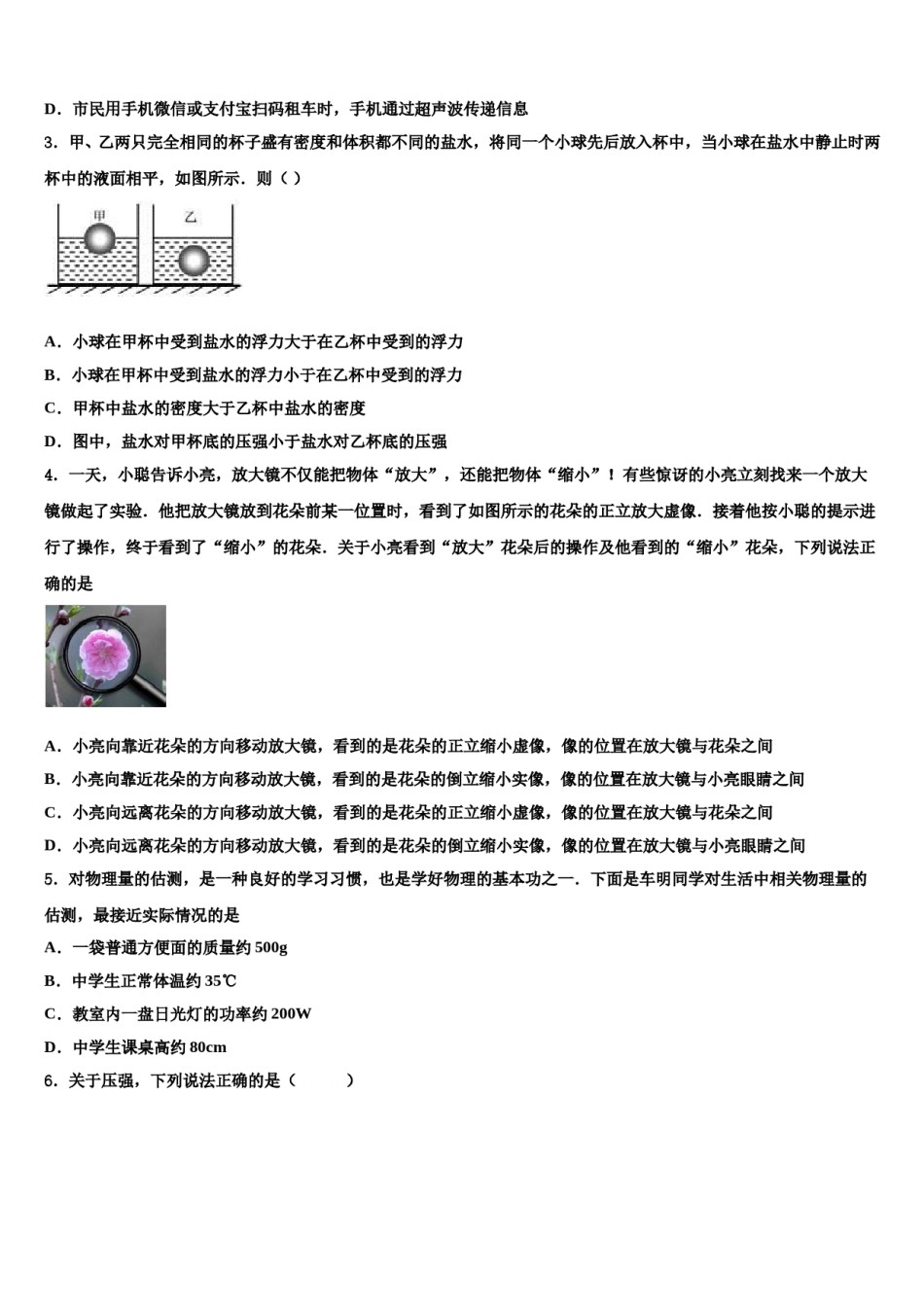 江苏省无锡市育才中学2024年初中物理毕业考试模拟冲刺卷含解析.doc_第2页