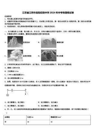 江苏省江阴市青阳初级中学2024年中考物理模试卷含解析.doc