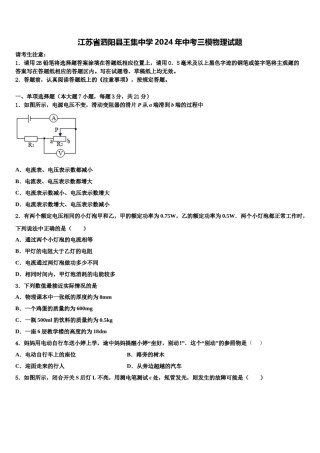 江苏省泗阳县王集中学2024年中考三模物理试题含解析.doc