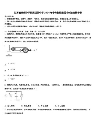 江苏省泰州中学附属初级中学2024年中考物理最后冲刺浓缩精华卷含解析.doc