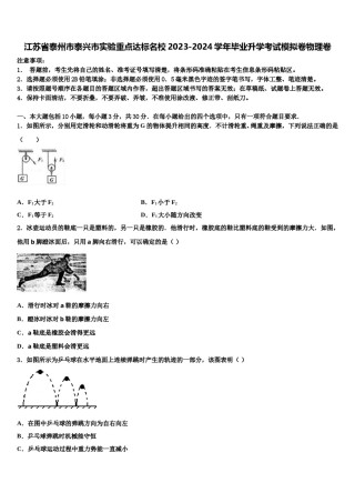 江苏省泰州市泰兴市实验重点达标名校2023-2024学年毕业升学考试模拟卷物理卷含解析.doc