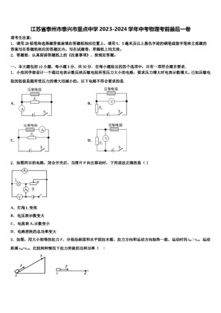 江苏省泰州市泰兴市重点中学2023-2024学年中考物理考前最后一卷含解析.doc
