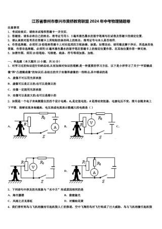 江苏省泰州市泰兴市黄桥教育联盟2024年中考物理猜题卷含解析.doc