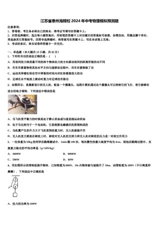江苏省泰州海陵校2024年中考物理模拟预测题含解析.doc