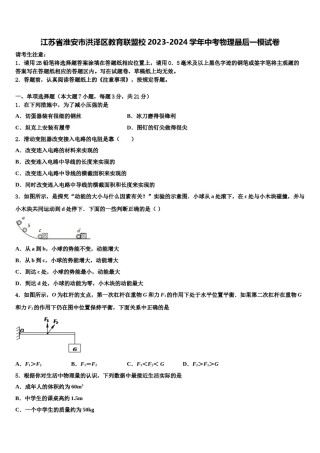 江苏省淮安市洪泽区教育联盟校2023-2024学年中考物理最后一模试卷含解析.doc