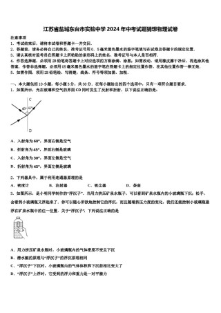 江苏省盐城东台市实验中学2024年中考试题猜想物理试卷含解析.doc