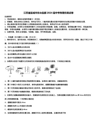 江苏省盐城市东台盐都2024届中考物理仿真试卷含解析.doc