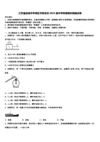 江苏省盐城市亭湖区市级名校2024届中考物理模拟精编试卷含解析.doc
