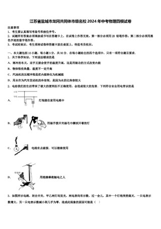 江苏省盐城市龙冈共同体市级名校2024年中考物理四模试卷含解析.doc