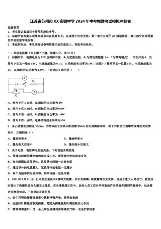 江苏省苏州市XX实验中学2024年中考物理考试模拟冲刺卷含解析.doc
