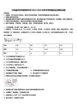 江苏省苏州市新草桥中学2023-2024学年中考物理适应性模拟试题含解析.doc