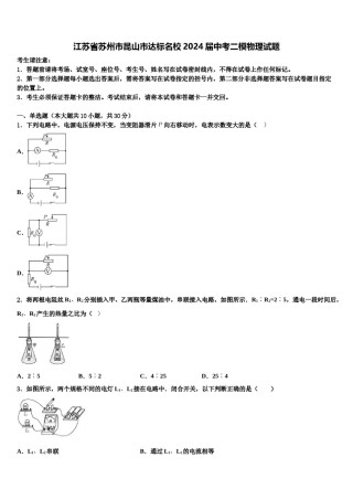 江苏省苏州市昆山市达标名校2024届中考二模物理试题含解析.doc