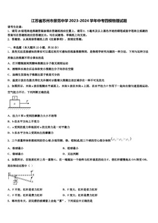 江苏省苏州市景范中学2023-2024学年中考四模物理试题含解析.doc
