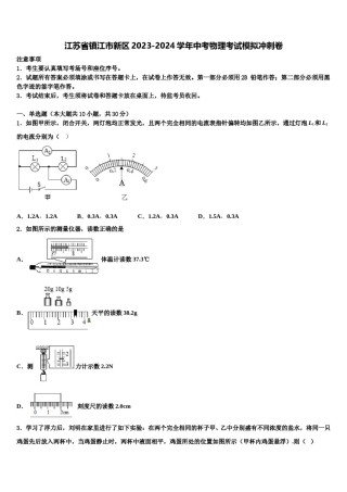 江苏省镇江市新区2023-2024学年中考物理考试模拟冲刺卷含解析.doc