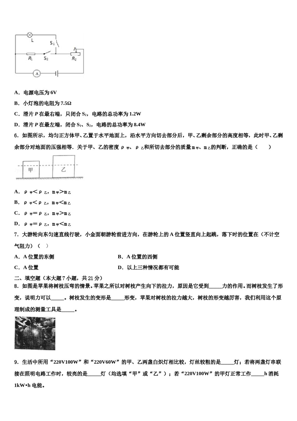 江苏省高淳区2024届中考物理四模试卷含解析.doc_第2页