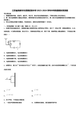 江苏省高邮市车逻镇初级中学2023-2024学年中考物理模拟预测题含解析.doc