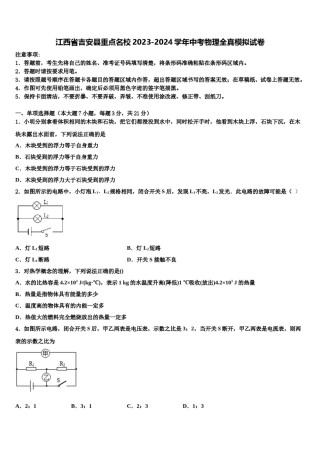 江西省吉安县重点名校2023-2024学年中考物理全真模拟试卷含解析.doc