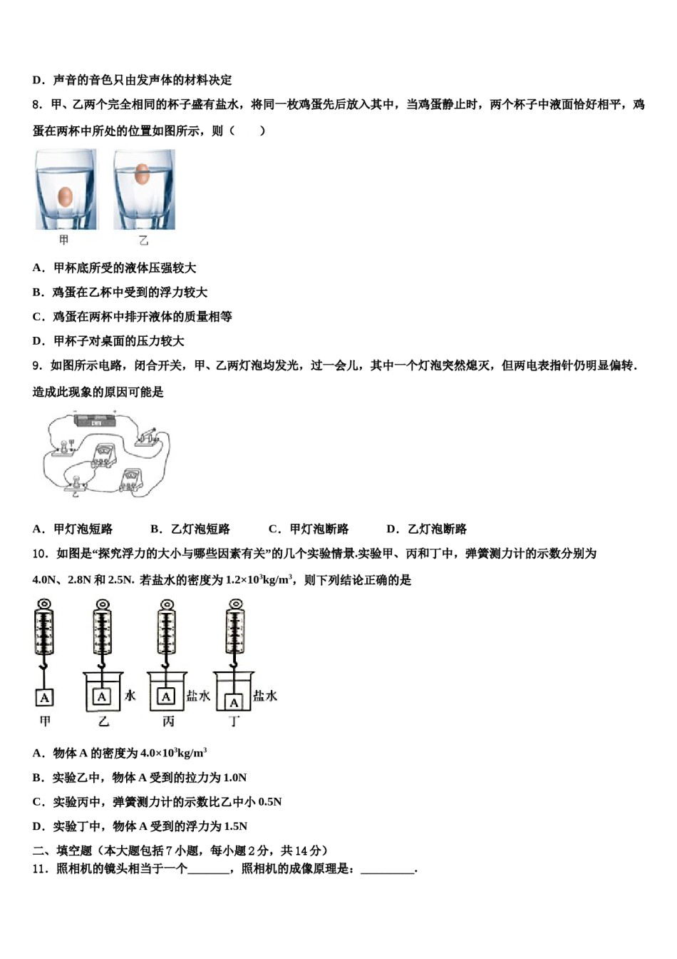 江西省吉安第八中学2024年毕业升学考试模拟卷物理卷含解析.doc_第3页