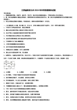 江西省新余九中2024年中考物理模拟试题含解析.doc