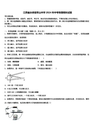 江西省永修县军山中学2024年中考物理模拟试题含解析.doc