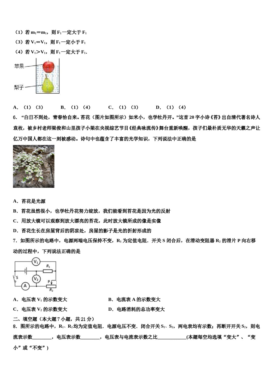 江西省萍乡市名校2024届中考四模物理试题含解析.doc_第2页