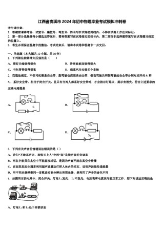 江西省贵溪市2024年初中物理毕业考试模拟冲刺卷含解析.doc