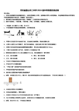河北省唐山市二中学2024届中考物理仿真试卷含解析.doc