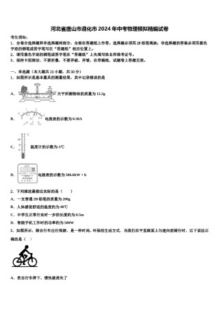 河北省唐山市遵化市2024年中考物理模拟精编试卷含解析.doc
