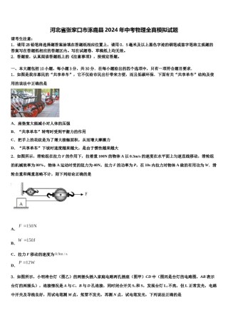 河北省张家口市涿鹿县2024年中考物理全真模拟试题含解析.doc